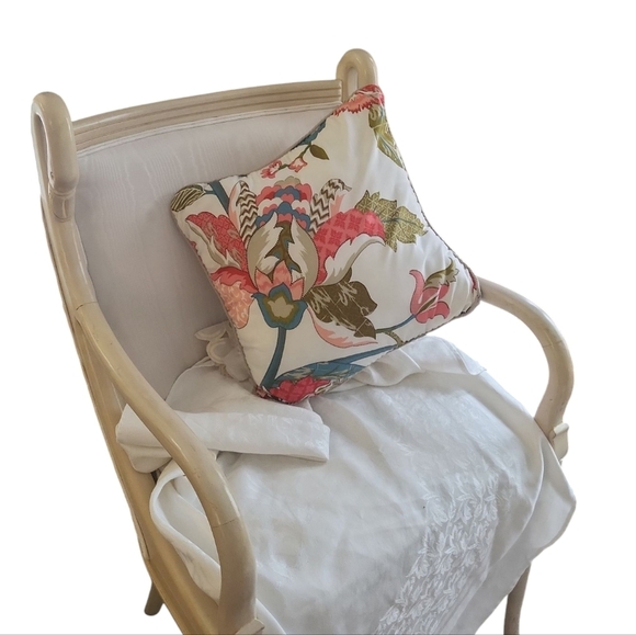 Jacobean Printed Decorative Throw Pillow Floral Chevron Dots Teal Pink White - Picture 4 of 4